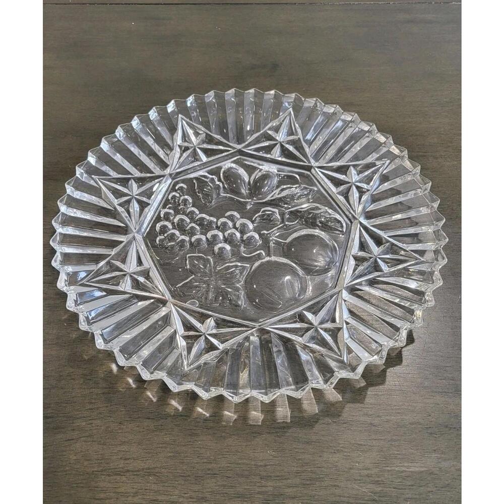 Vintage Heavy Cut Federal Glass Serving Platter Pioneer Pattern Fruit Design